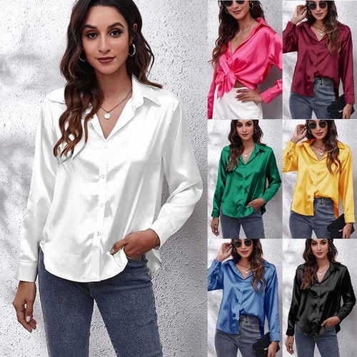 Damen seidensatin langarmbluse - seidensatin,